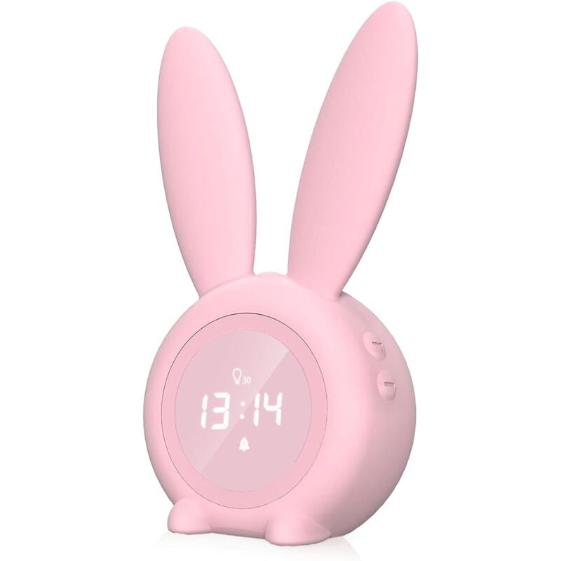 foto del prodotto sveglia per bambini, sveglia luminosa a led sveglia con coniglio carino lampada da comodino funzione snooze visualizzazione automatica ora