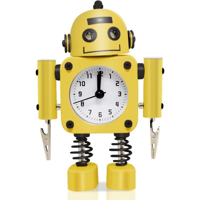 foto del prodotto sveglia robot anti solletico in acciaio inox sveglia con luce lampeggiante e clip da mano giallo 