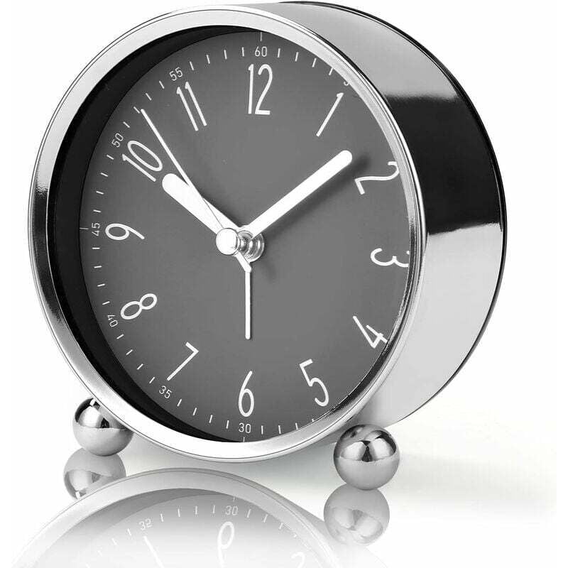 foto del prodotto sveglia senza ticchettio, orologio da comodino silenzioso da 4 per chi ha il sonno pesante orologio analogico a batteria con design moderno grigio