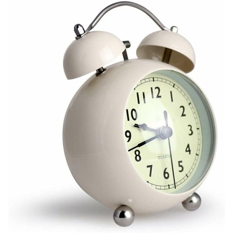 foto del prodotto sveglia vintage a doppia campana da 3,5 con luce notturna silenziosa superficie curva in vetro orologio da tavolo antico retr analogico al quarzo