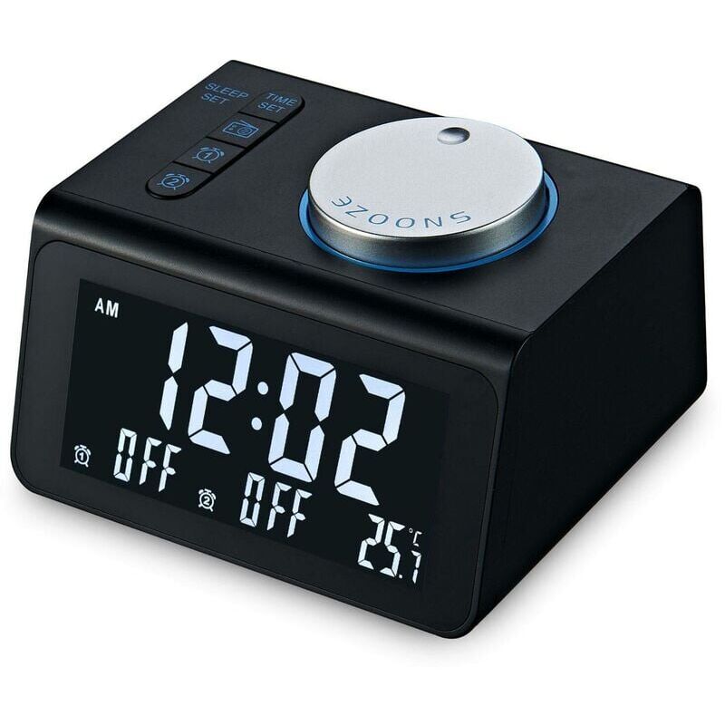 foto del prodotto sveglie intelligenti per camere da letto luce notturna sveglia digitale con radio fm volume regolabile display dimmer temperatura nero 