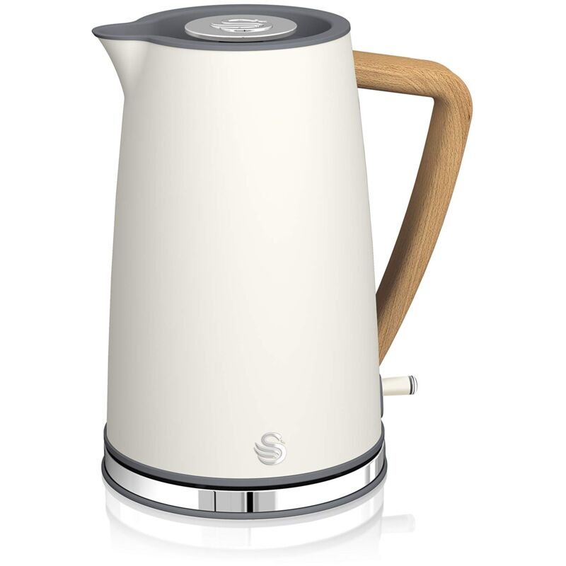 foto del prodotto swan nordic bollitore elettrico ultra veloce, senza fili, design moderno, 1,7 l, 2200 w, manico effetto legno, spegnimento automatico, bianco