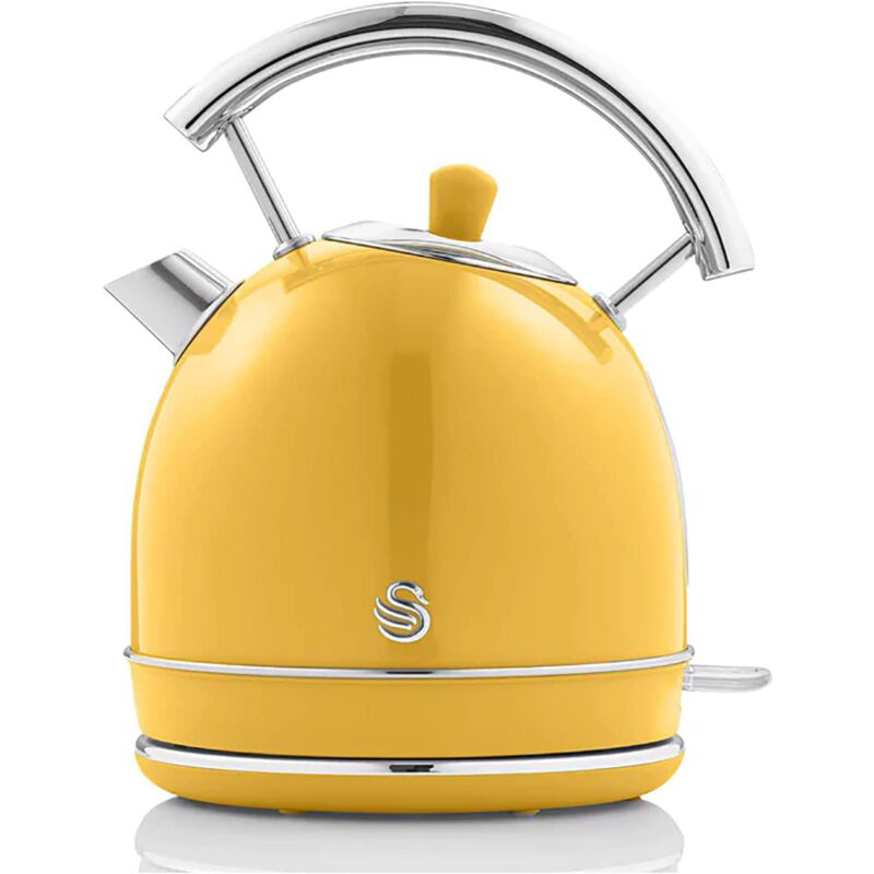foto del prodotto swan retro bollitore elettrico 1,8 litri, design vintage, spegnimento automatico controllore strix, senza fili, acciaio inossidabile, senza bpa,