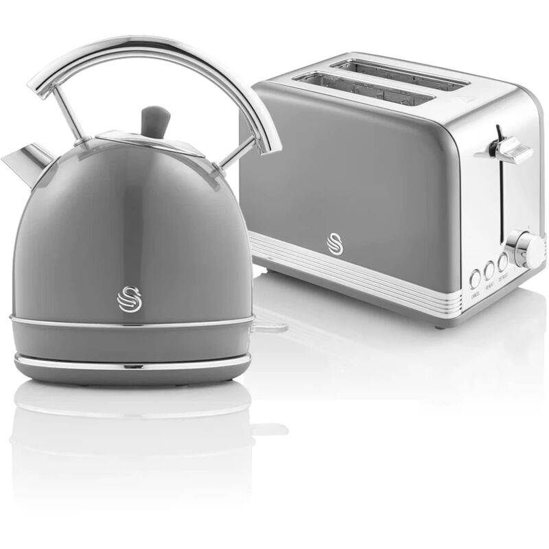 foto del prodotto swan retro colazione set 1,8 l bollitore senza fili con elemento riscaldante in acciaio inox, tostapane a fessura larga 2 fette, regolatore di