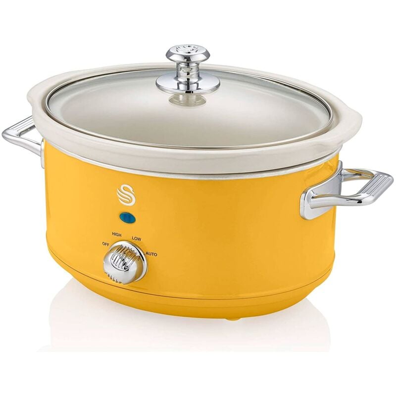 foto del prodotto swan retro sf17021yelneu slow cooker 3,5l contenitore di cottura rimovibile, ceramic non stick pfoa ptfe free, 3 livelli di temperatura,