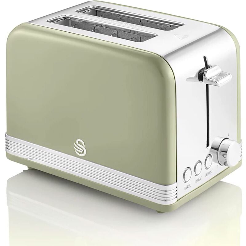foto del prodotto swan retro st19010gneu tostapane a fessura larga 2 fette, design vintage, 3 funzioni scongelamento, riscaldamento, annullamento, 6 regolatore del
