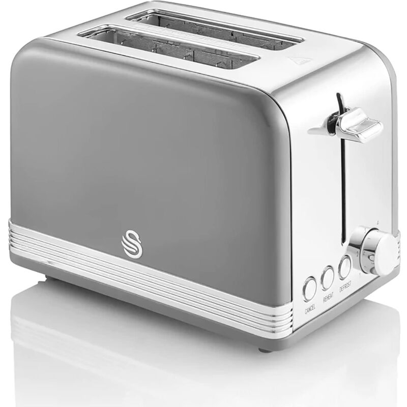foto del prodotto swan retro st19010grneu tostapane a fessura larga 2 fette, design vintage, 3 funzioni scongelamento, riscaldamento, annullamento, 6 regolatore del