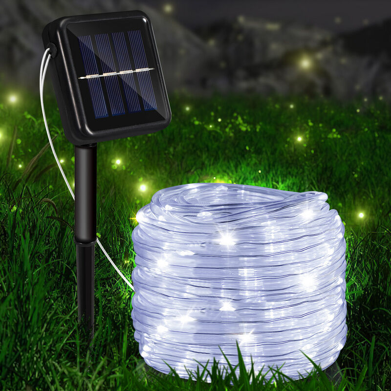 foto del prodotto swanew 1 set di 8 luci di stringa solari funzionali. 200 led impermeabili. 22 m bianco freddo 