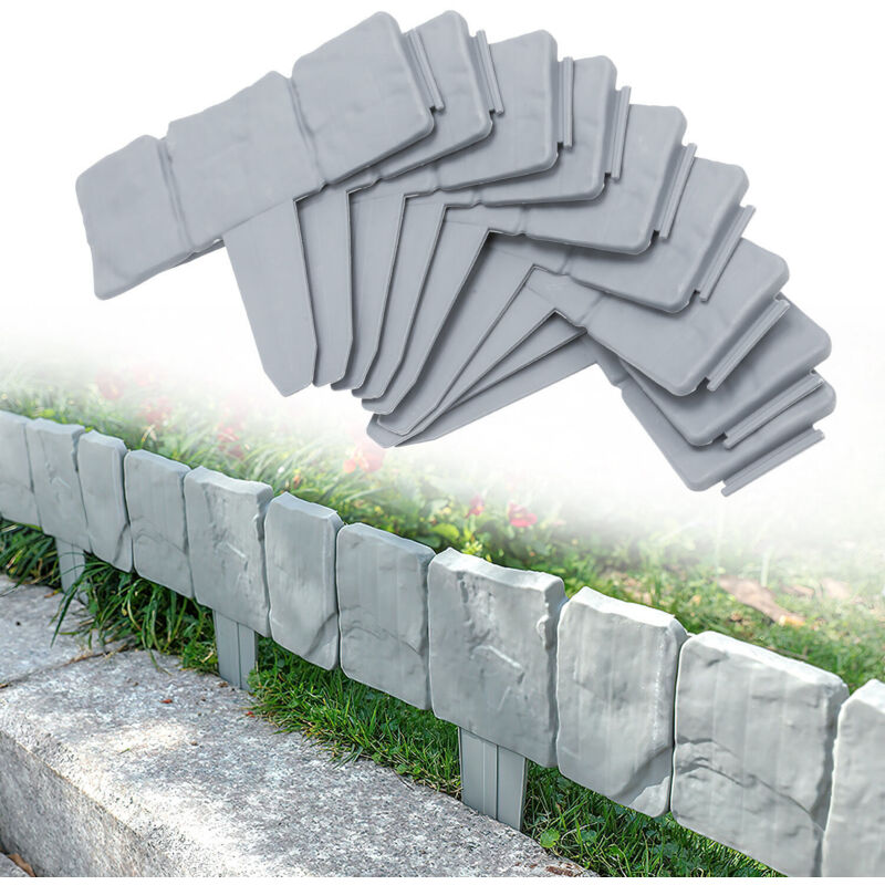 foto del prodotto swanew 10 pezzi bordi per prato effetto pietra bordi per giardino in plastica 2.5 m grigio