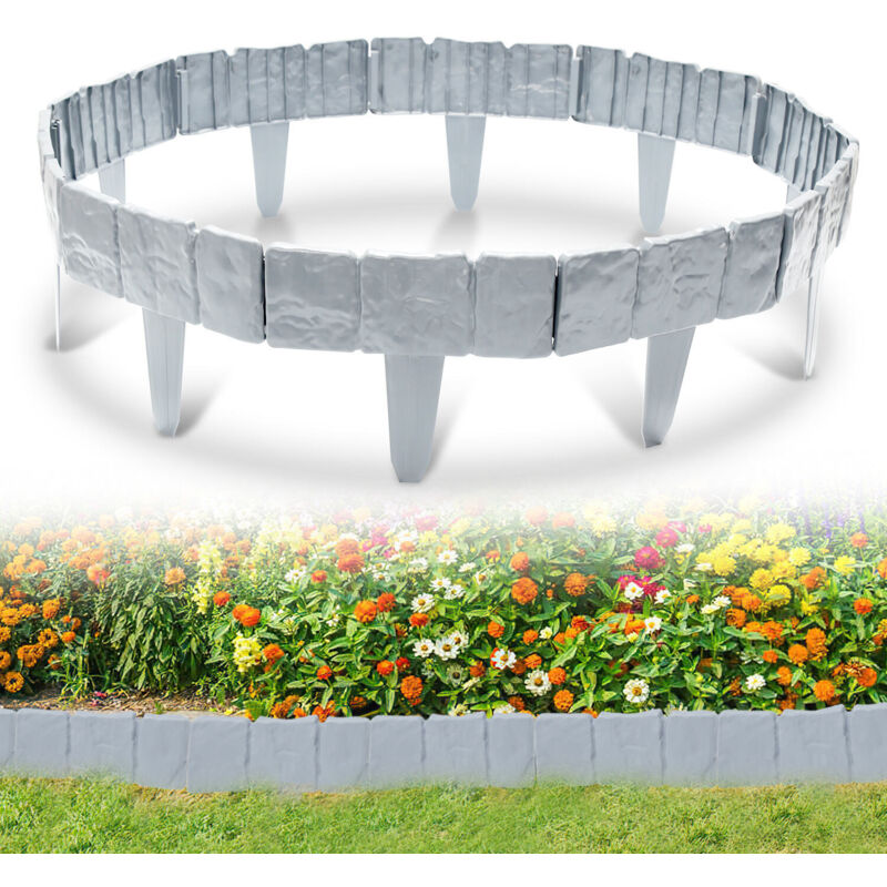 foto del prodotto swanew 10 pezzi bordi per prato effetto pietra bordi per giardino in plastica 2.5 m grigio