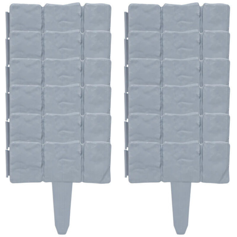 foto del prodotto swanew 10 pezzi bordo del prato bordo da giardino in plastica 2.5 m aspetto pietra. bordo da giardino a palizzata con bordo falciante. grigio