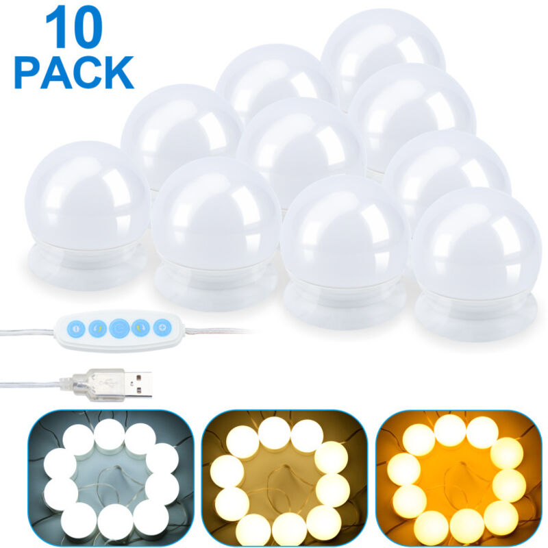 foto del prodotto swanew 10x luci a specchio a led. luce a specchio usb dimmerabile stile hollywoodiano per lo specchio da trucco