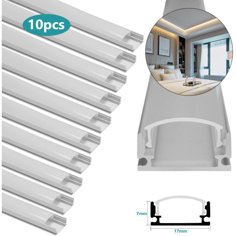 foto del prodotto swanew 10x1m profil alluminio led angolo anodizzato diffusore laiteux pour ruban bande led couvercle blanc opaque forme en u