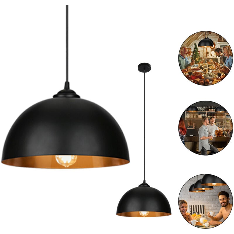 foto del prodotto swanew 2 lampade a sospensione industriali vintage lampadario a led e27 lampada a sospensione nera e oro