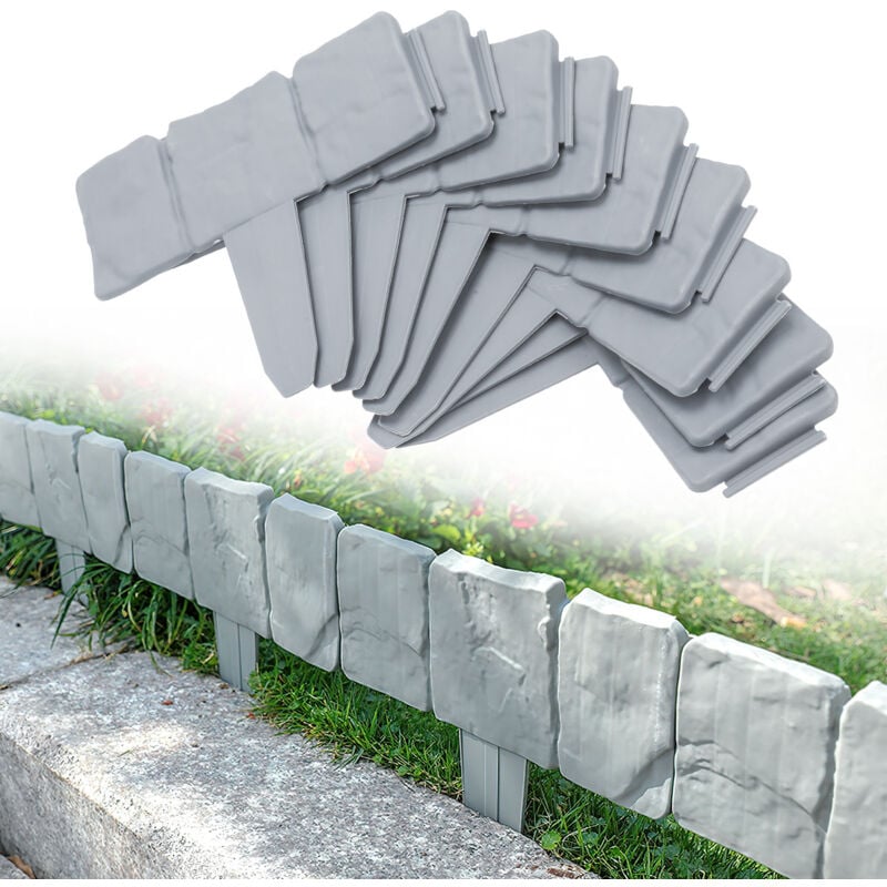 foto del prodotto swanew 20 pezzi bordi per prato effetto pietra bordi per giardino in plastica 5 m grigio