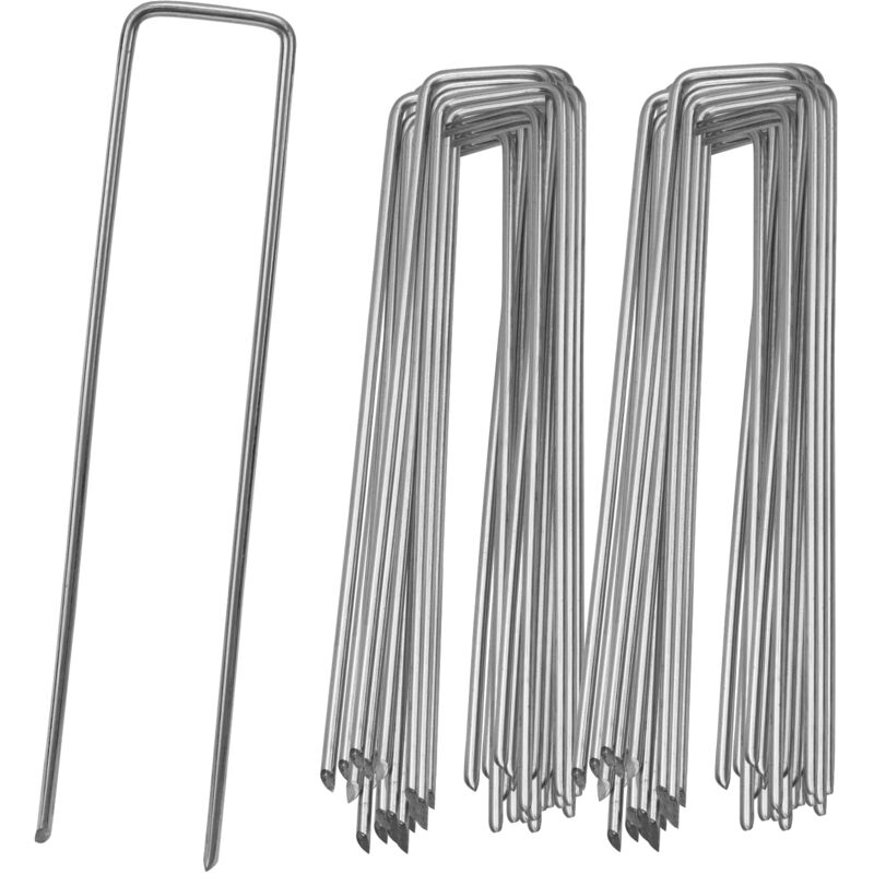 foto del prodotto swanew 200 picchetti in acciaio zincato per ancoraggio a terra. 150 x 25 mm. per reti da giardinaggio arrotondate a u.