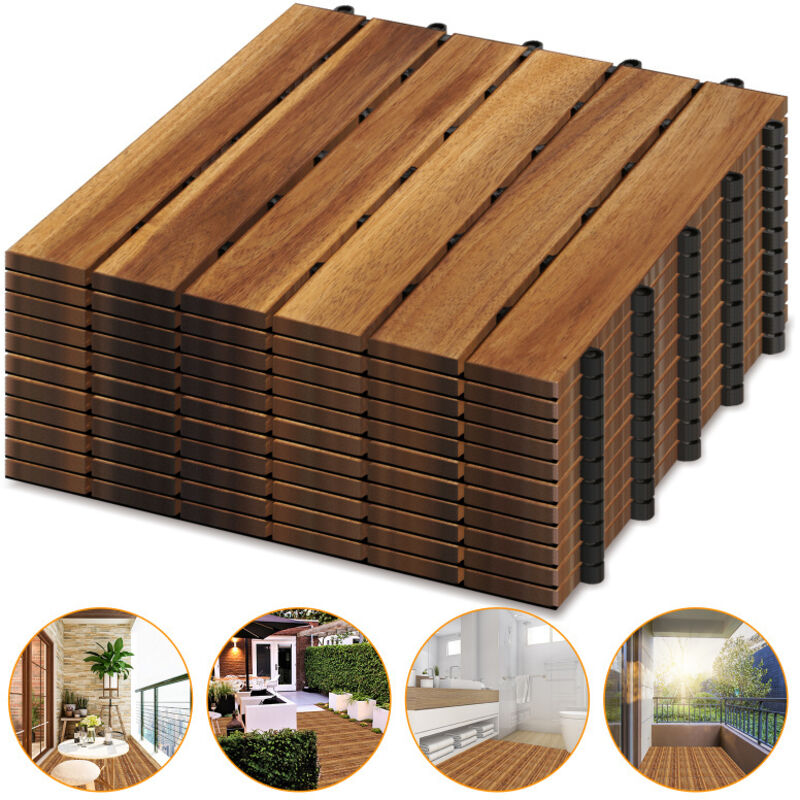 foto del prodotto swanew 22 pezzi piastrelle in legno massiccio di acacia 30x30cm. piastrelle da esterno e interno per patio balcone