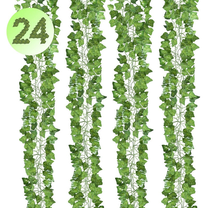 foto del prodotto swanew 24x piante sospese artificiali 2.4 metri edera a foglie verdi seta decorazione per cucina casa giardino ufficio