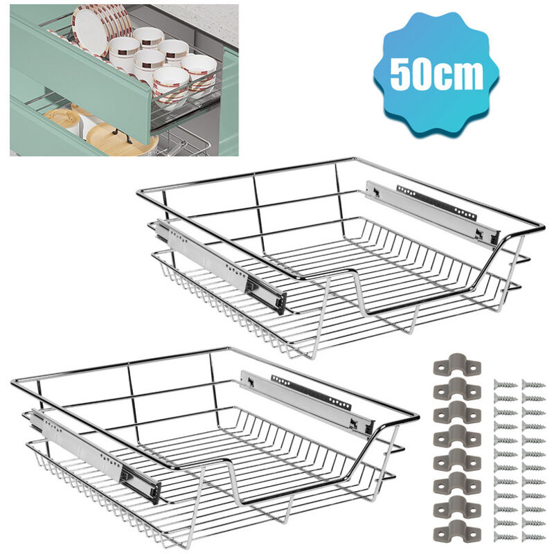 foto del prodotto swanew 2x cassetti telescopici cassetto cucina cestino estraibile argento 50cm