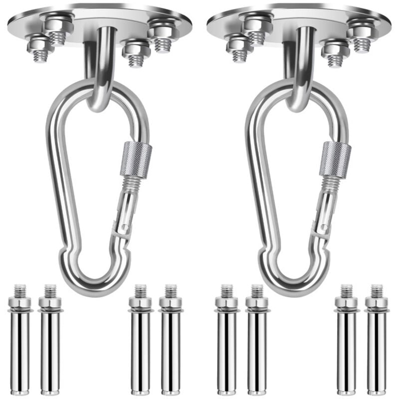 foto del prodotto swanew 2x innovativo gancio a soffitto in acciaio inox da 500 kg con sospensione in acciaio 304 per appendere lampada. amaca. yoga