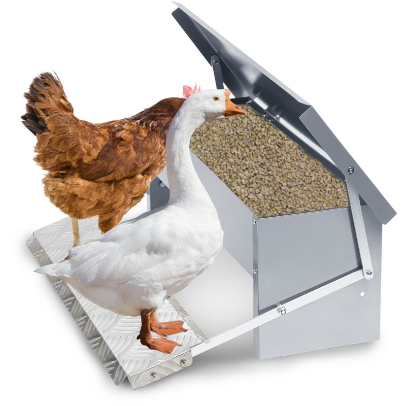 foto del prodotto swanew 2x mangiatoia automatica per polli 5kg distributore in acciaio zincato con pedale di apertura automatica e coperchio impermeabile per pollame