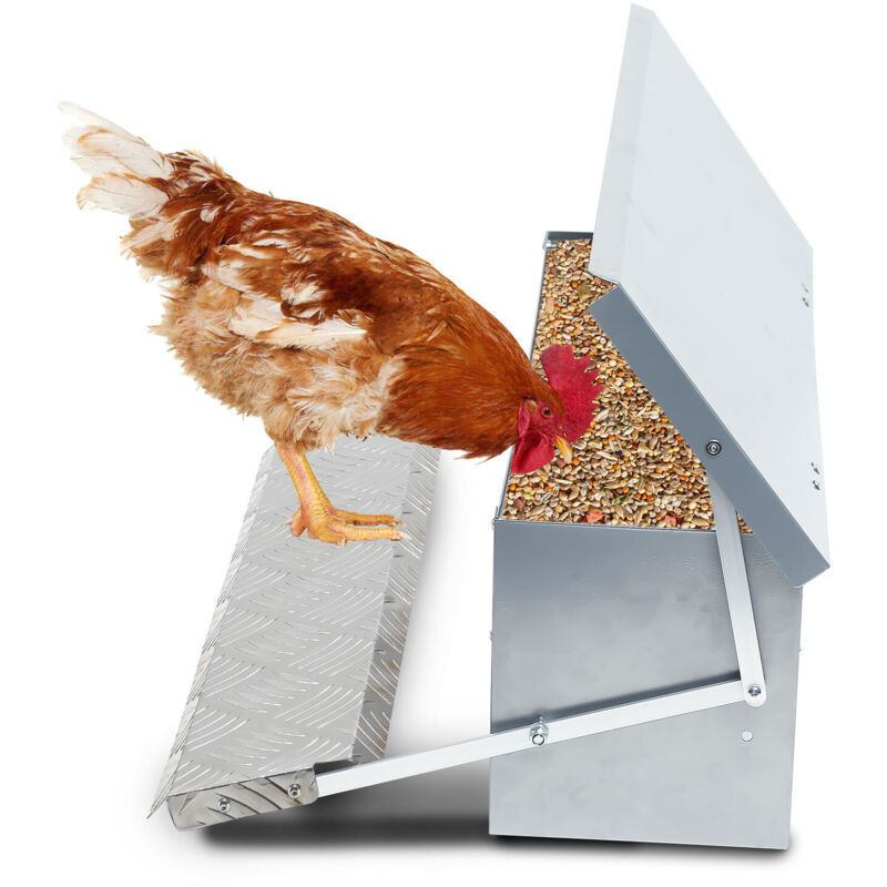 foto del prodotto swanew 2x mangiatoia automatica per polli 5kg distributore in acciaio zincato con pedale di apertura automatica e coperchio impermeabile per pollame