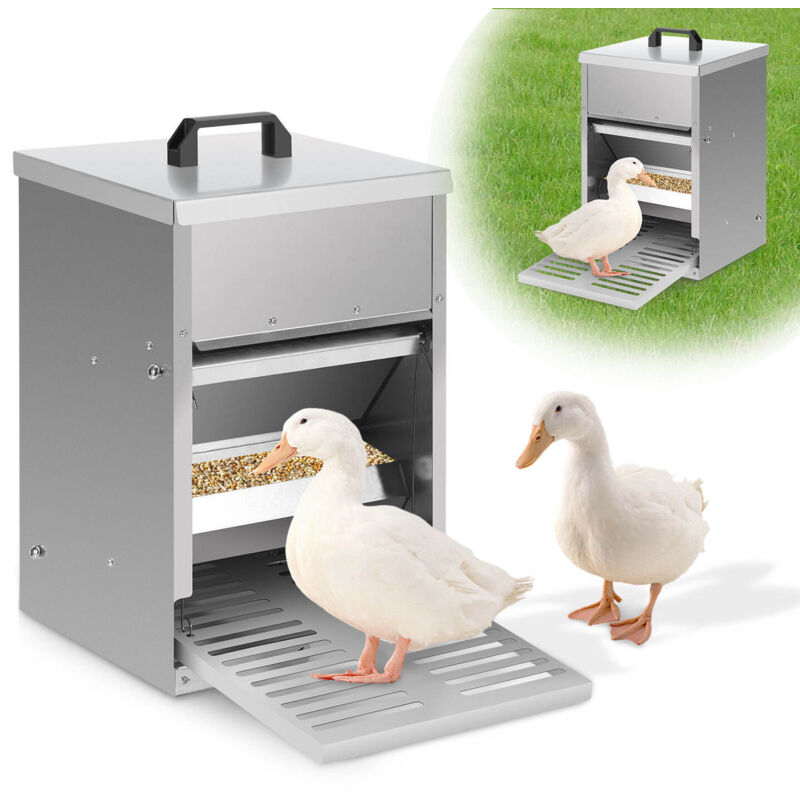 foto del prodotto swanew 2x mangiatoia per polli in acciaio zincato mangiatoia automatica da 5 kg con pedale e protezione impermeabile per polli e altro pollame