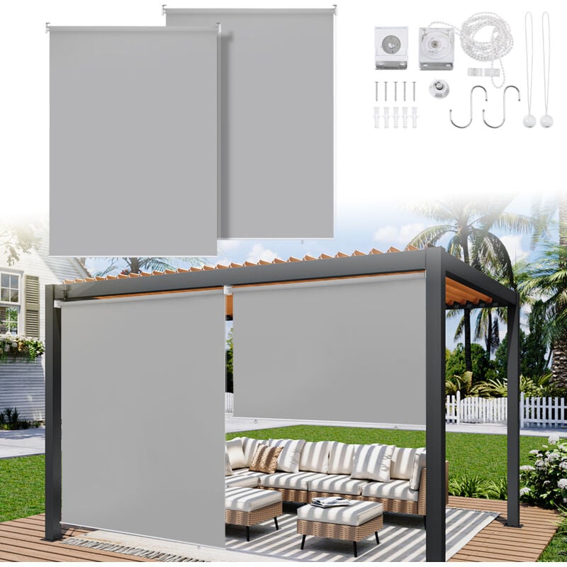 foto del prodotto swanew 2x tenda verticale tenda da esterno per balcone tenda a rullo schermo retrattile da esterno protezione solare 100x240cm grigio