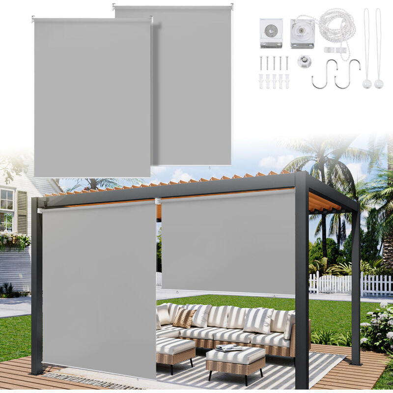 foto del prodotto swanew 2x tenda verticale tenda da esterno per balcone tenda a rullo schermo retrattile da esterno protezione solare 140x140cm grigio