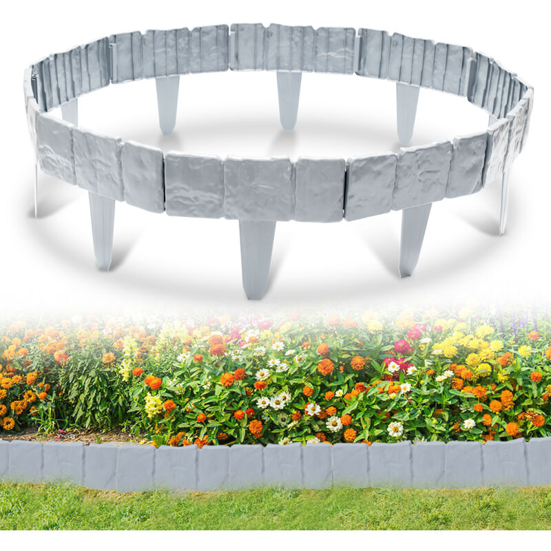foto del prodotto swanew 30 pezzi bordi per prato effetto pietra bordi per giardino in plastica 7.5 m grigio