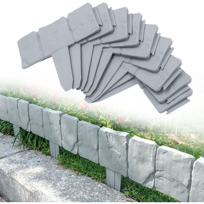 foto del prodotto swanew 40 pezzi bordi per prato effetto pietra bordi per giardino in plastica 10 m grigio