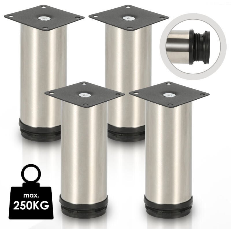 foto del prodotto swanew 4x mobili armoire piedino piedistallo divano hotel regolabile cassettiera piede acciaio inox 100mm