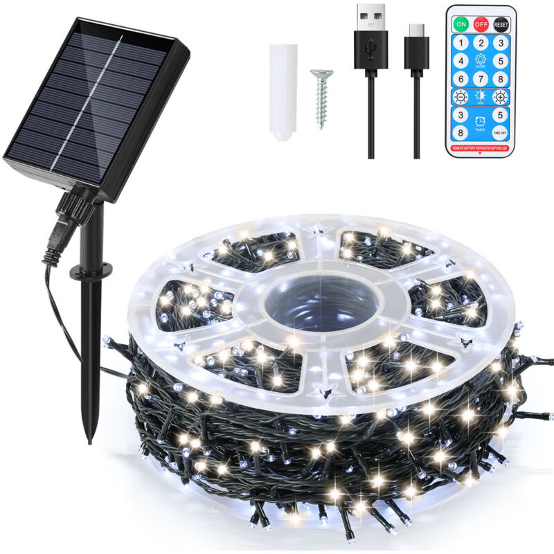 foto del prodotto swanew 80m 800led luce solare di natale ip44 8 modalit decorazione festiva giardino interno all aperto per natale compleanno matrimonio bianco freddo