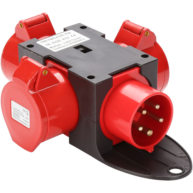 foto del prodotto swanew adattatore 3 x cee 400v 16a presa cee a 5 pin ip44 a prova di spruzzi d acqua con coperture incernierate di sicurezza