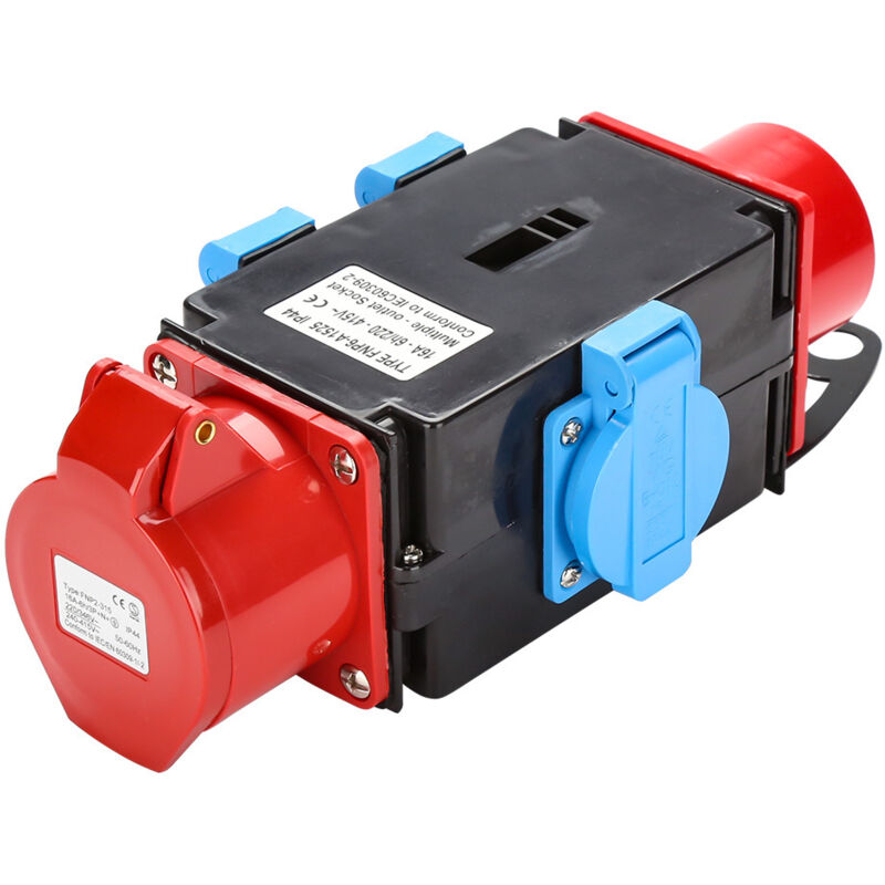 foto del prodotto swanew adattatore cee 400v 16a 3 x 230v 5 pin ip44 con coperchi incernierati di sicurezza per cantieri edili