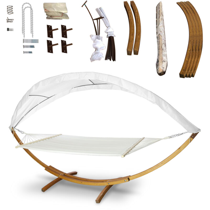 foto del prodotto swanew amaca con supporto struttura in legno bianco 205 x 150 cm tessuto in policotone