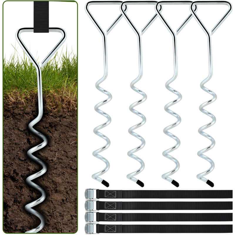 foto del prodotto swanew ancoraggi a spirale cinghie di serraggio kit di ancoraggio di resistenza fissaggi in acciaio inox per trampolino safety,set da 4