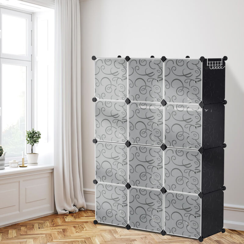 foto del prodotto swanew armadio armadio a 12 cubi con 2 binari per appendere vestiti, scarpe, giocattoli, ecc.