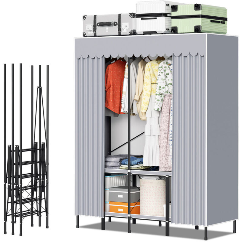 foto del prodotto swanew armadio in tessuto con guardaroba a libera installazione pieghevole per camera da letto 138 170 48 cm grigio