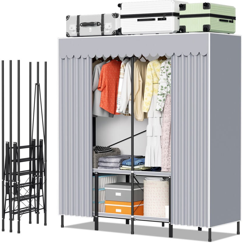 foto del prodotto swanew armadio in tessuto con guardaroba a libera installazione pieghevole per camera da letto - 138 170 48 cm grigio