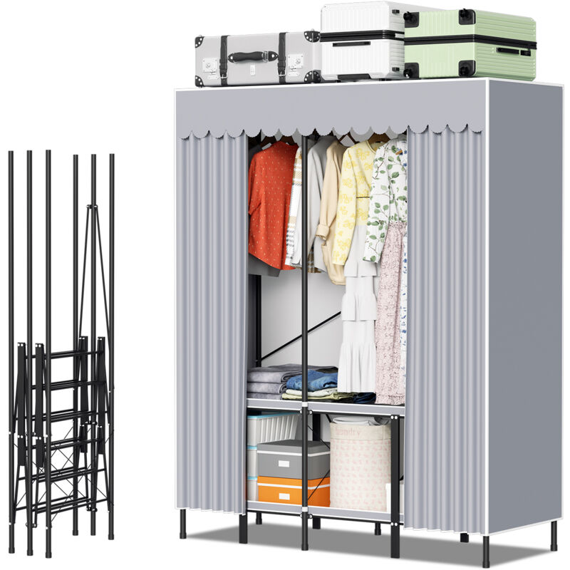foto del prodotto swanew armadio in tessuto con guardaroba a libera installazione pieghevole per camera da letto 158 170 48 cm grigio