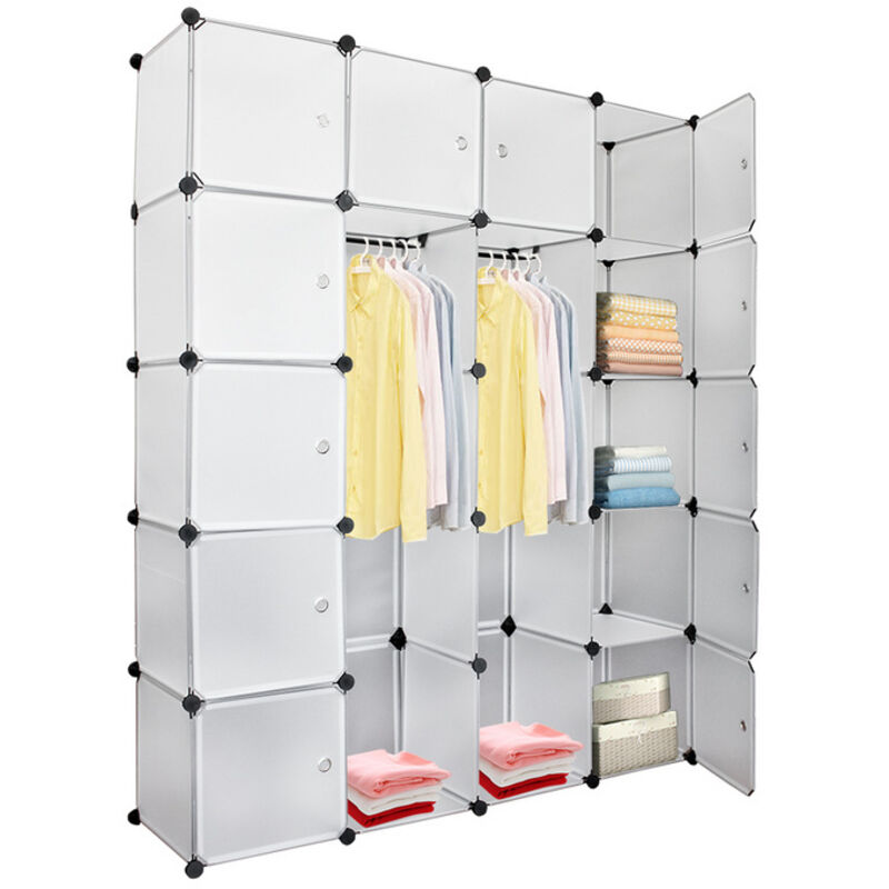 foto del prodotto swanew armadio modulare. guardaroba salvaspazio a cubi. scaffale componibile portaoggetti con ante e appendiabiti. organizzatore per camera da letto