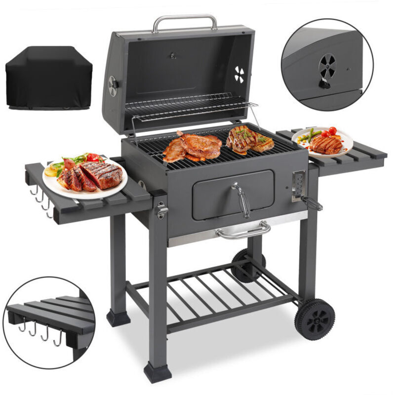 foto del prodotto swanew barbecue a carbone da giardino pieghevole vassoio doppio 2 tavolini pieghevoli e 8 ganci 13967107,5 cm xxl