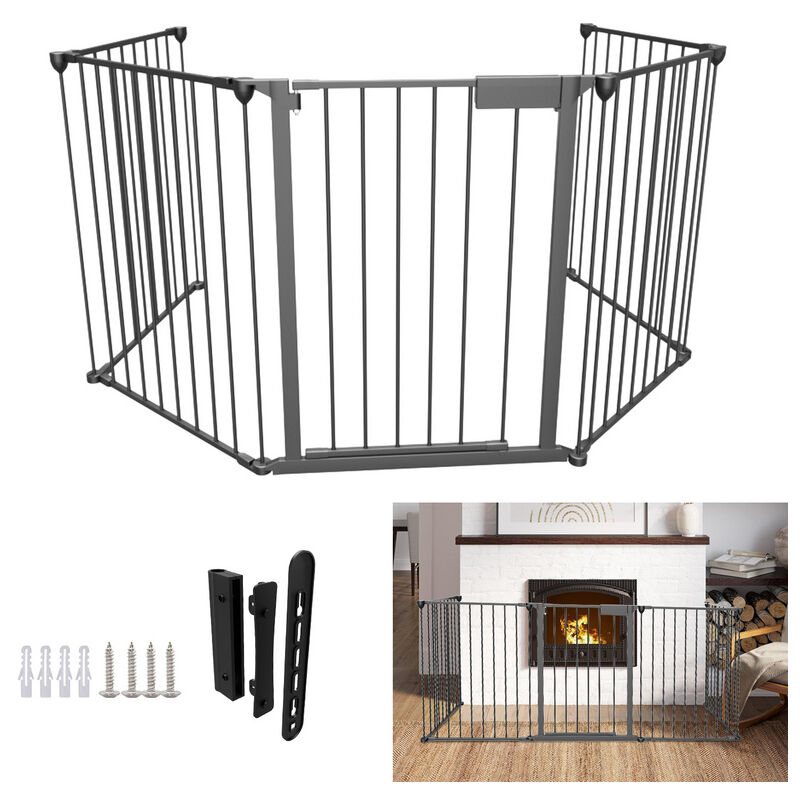 foto del prodotto swanew barriera antincendio con portone, 5 elementi,barriera di sicurezza per bambini, pieghevole, lunghezza totale 310 cm,nero