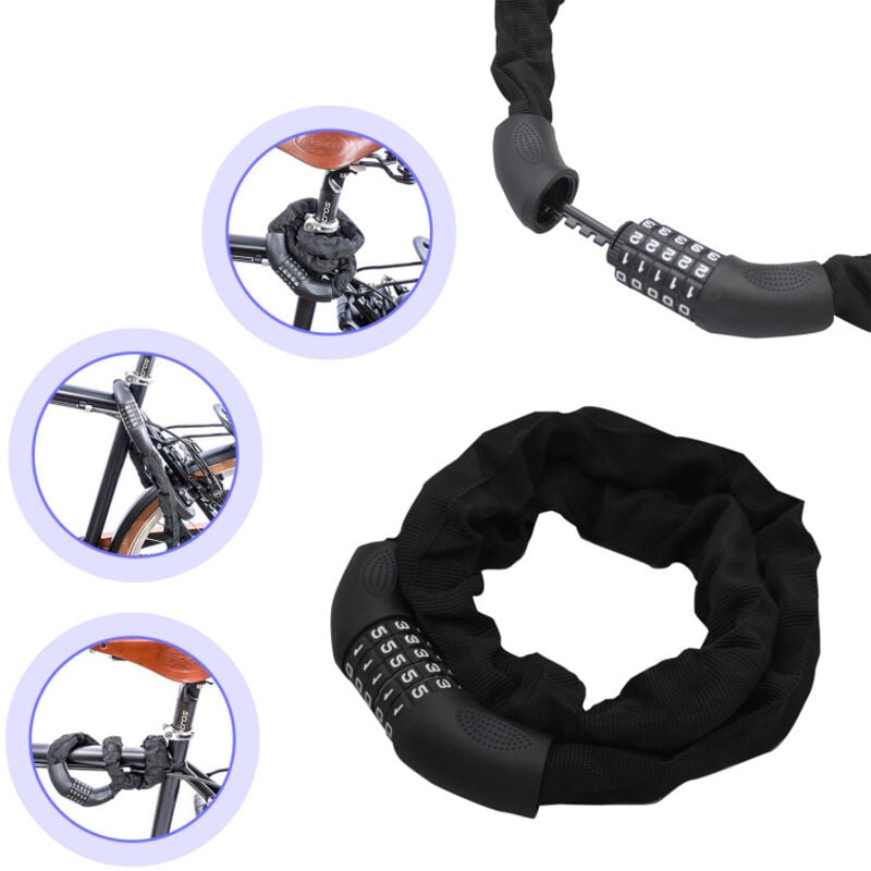 foto del prodotto swanew - blocco della bicicletta, lucchetto della bicicletta, per la bicicletta scooter moto cancello della bicicletta con 5 cifre codice intelligente cavo antifurto 90cm