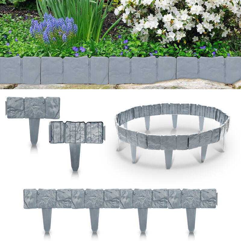foto del prodotto swanew bordo per prato pietra bordo per prato in plastica pp per giardino. prato lxh 25x23cm 10 pezzi 2.5m grigio