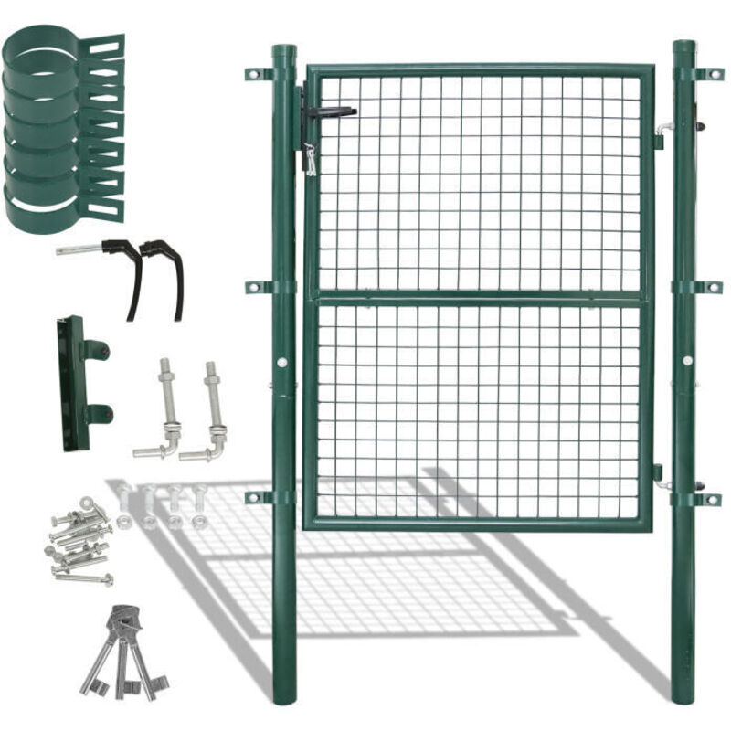 foto del prodotto swanew cancello da giardino con rete a doppia sbarra verde 150x100cm