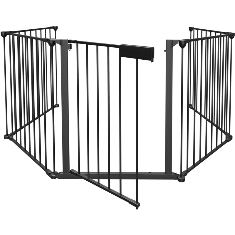 foto del prodotto swanew cancello di sicurezza con 5 pannelli neri 310x75cm per bambini animali cancello di sicurezza per bambini griglia di sicurezza