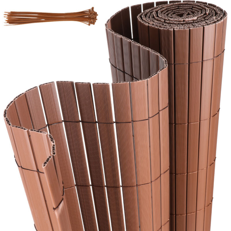 foto del prodotto swanew canisse in pvc per il giardino. recinzione frangivento per balconi. balcone o terrazza a doppia faccia. marrone 140 x 300cm