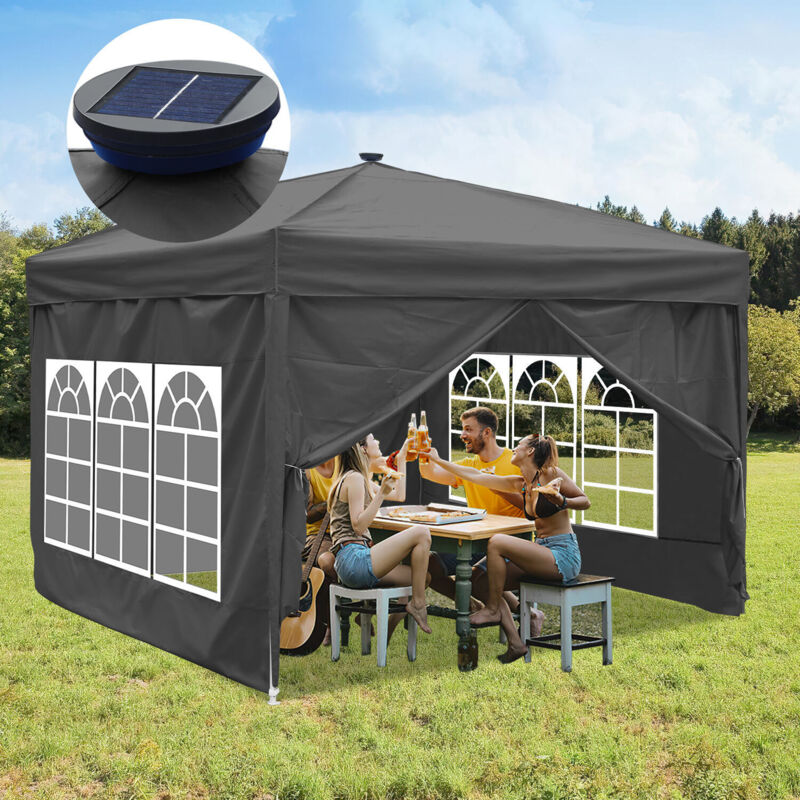 foto del prodotto swanew carpa de fiesta plegable p rgola de jard n protecci n uv para jard n, camping con paneles laterales 3x3m gris con luz solar led